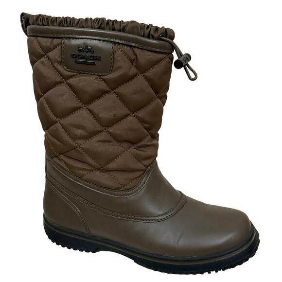 COACH Samara Quilted Chocolate Brown Rain Boots Women’s Size US 5.5B Waterproof - Picture 1 of 16